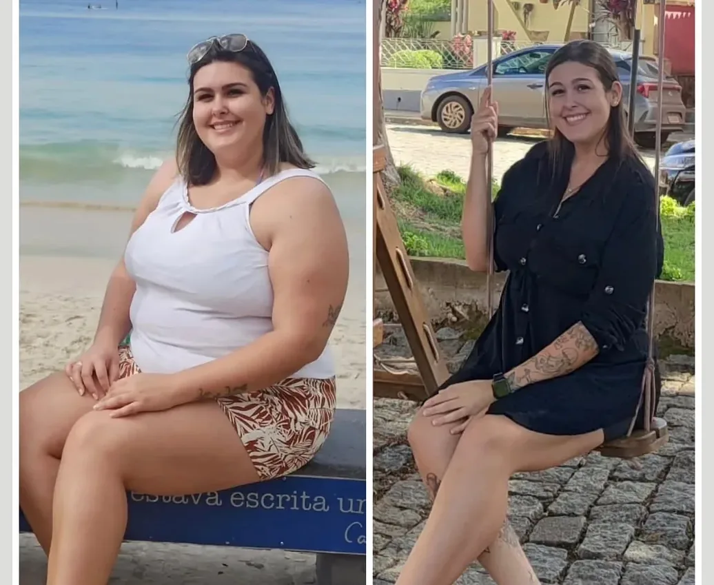 Primeira aluna antes e depois do acompanhamento