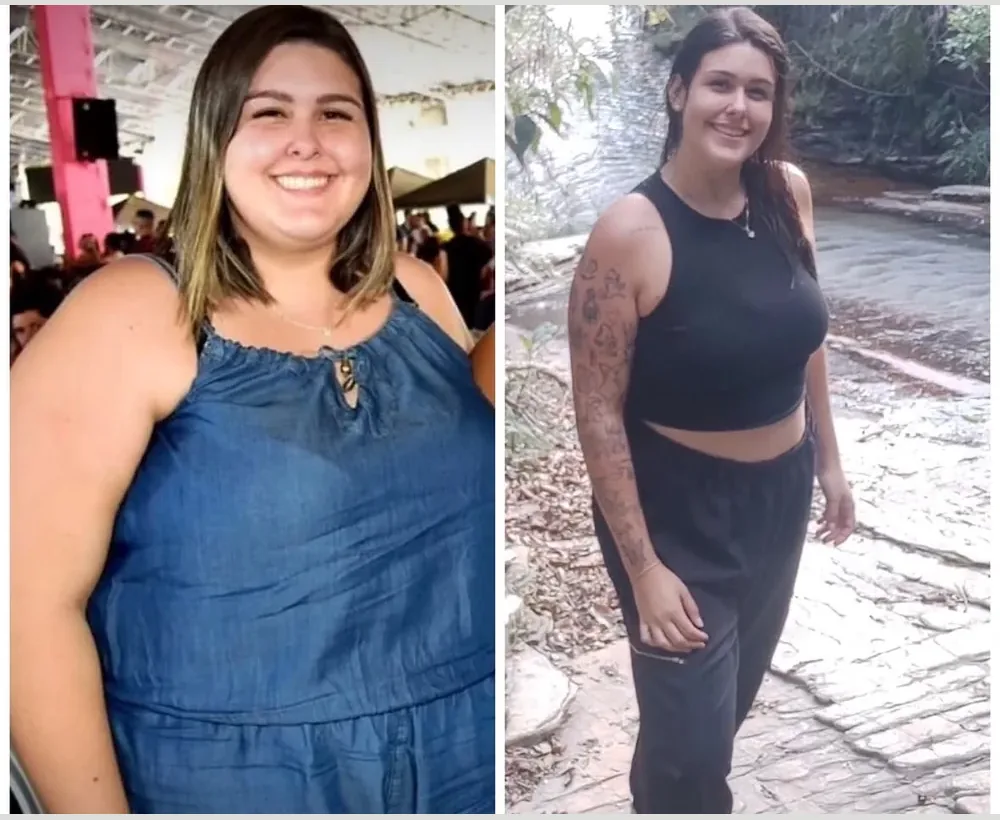 Primeira aluna antes e depois, de perfil
