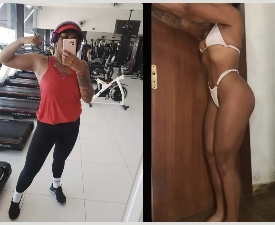 Segunda aluna antes e depois, de perfil